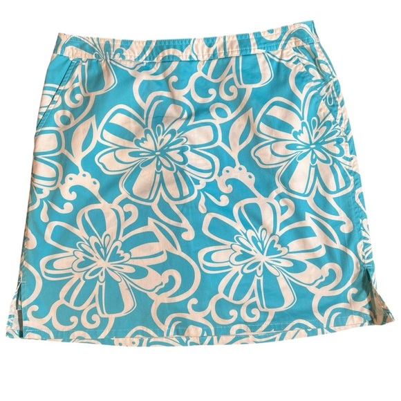 Valerie Stevens Pants - Valerie Steven’s Y2K Blue + White Cartoon Hawaiian Cotton Blend Skort, Size 10